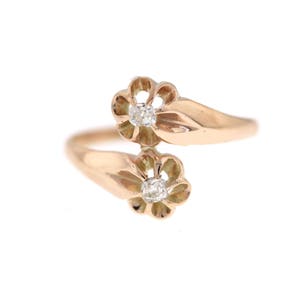 Victorian Rose Gold Moi Et Toi Ring, Two Stone Bypass Old Mine Diamond Ring, Antique Diamond Ring,