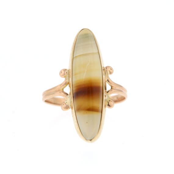 Antique Agate Ring, Victorian Yellow Gold Banded … - image 1