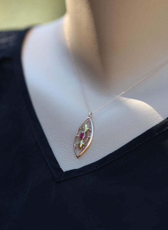 Vintage Ruby Pendant, Rose Gold Ruby Conversion P… - image 1