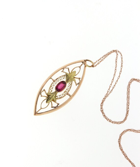 Vintage Ruby Pendant, Rose Gold Ruby Conversion P… - image 2