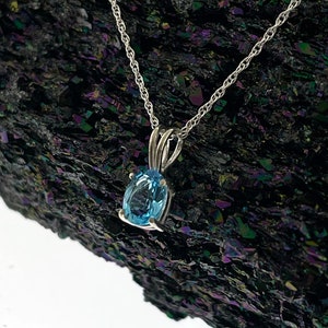 Blue Topaz Pendant, Natural Swiss Blue Topaz Necklace, Sterling Silver Oval Topaz Necklace, December Birthstone Pendant, Yellow White Gold