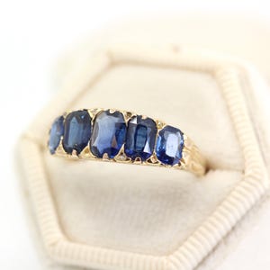 Antique Sapphire & Diamond Ring, Vintage Edwardian 18k Yellow Gold Sapphire Band