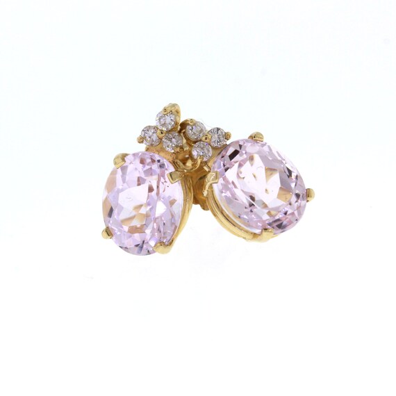 Pink Kunzite Earrings Yellow Gold Oval Kunzite & Diamond Stud - Etsy