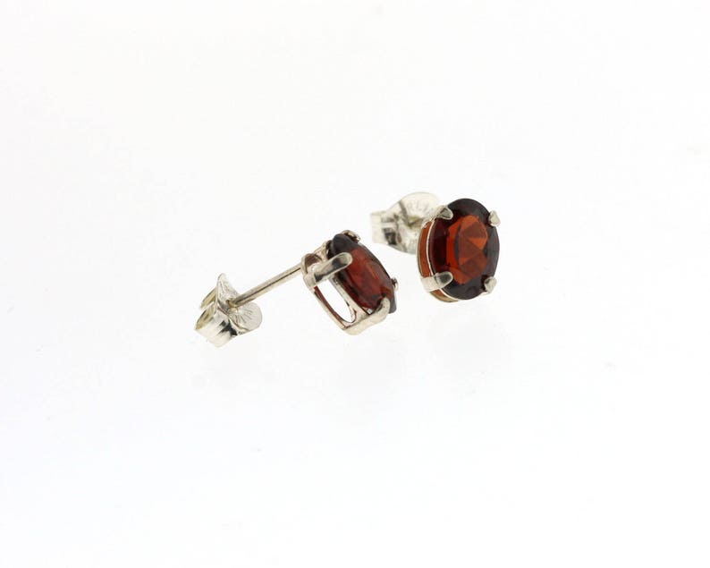January Birthstone Garnet Earrings Oval Garnet Studs Sterling Silver Garnet