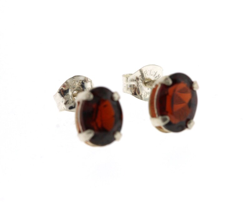 January Birthstone Garnet Earrings Oval Garnet Studs Sterling Silver Garnet