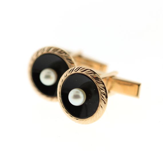 Vintage Cuff Links, Onyx Cuff Links, Yellow Gold O