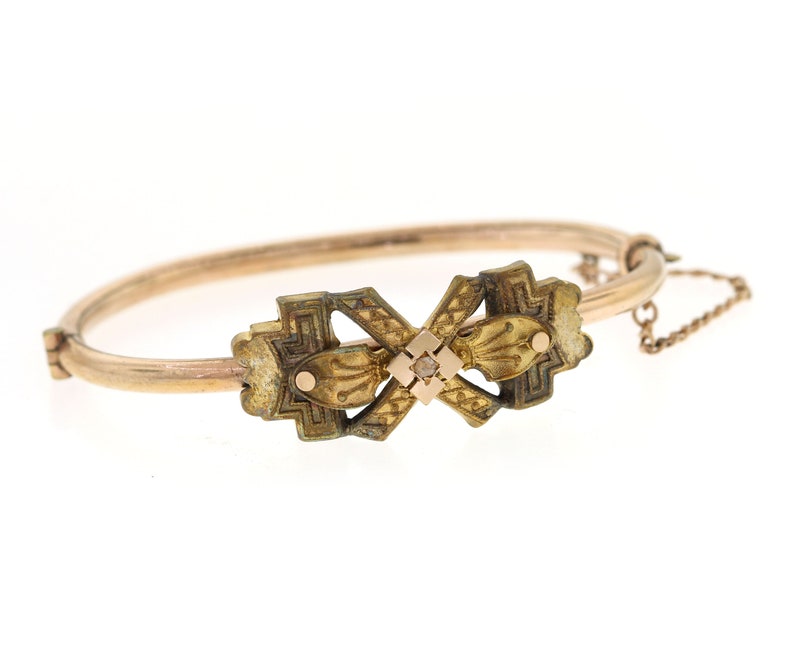 Vintage Diamond Bracelet Antique Hinged Gold Bangle Victorian Gold Filled Bracelet