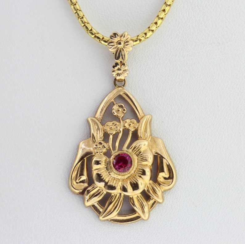 Vintage Ruby Pendant Yellow Gold Ruby Flower Necklace ESEMCO Etsy