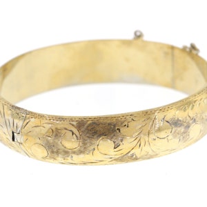 Vintage Silver Bracelet, Sterling Silver Gold Wash Bangle, Engraved Hinged Bracelet