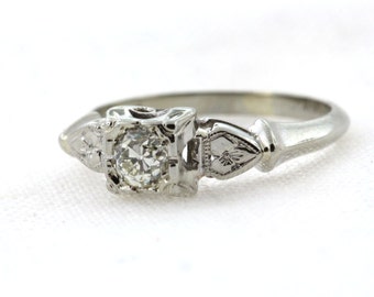 Vintage Diamond Engagement Ring, Mid Century Old European Diamond Wedding Ring
