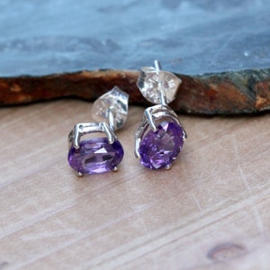 Amethyst Earrings, Natural Amethyst Stud Earrings, February Birthstone Earrings, Platinum White Gold Sterling Silver Rose Gold