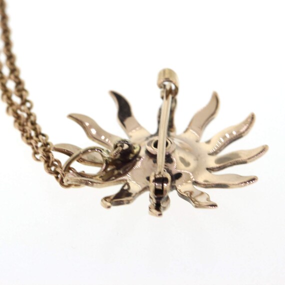 Antique Edwardian Pendant, Rose Gold Sunburst Nec… - image 5