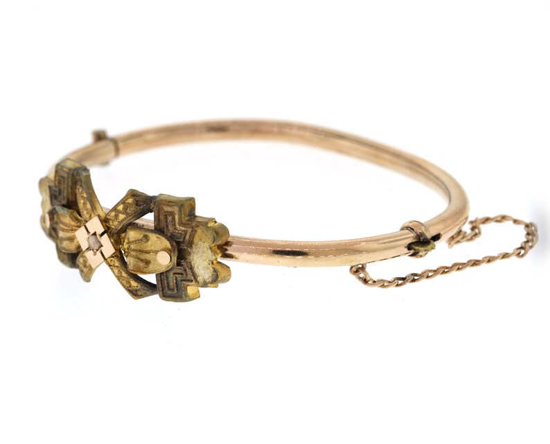 Vintage Diamond Bracelet Antique Hinged Gold Bangle Victorian Gold Filled Bracelet