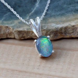 Opal Pendant, Sterling Silver Opal Necklace, White Gold Yellow Gold Triplet Opal Necklace, October Birthstone