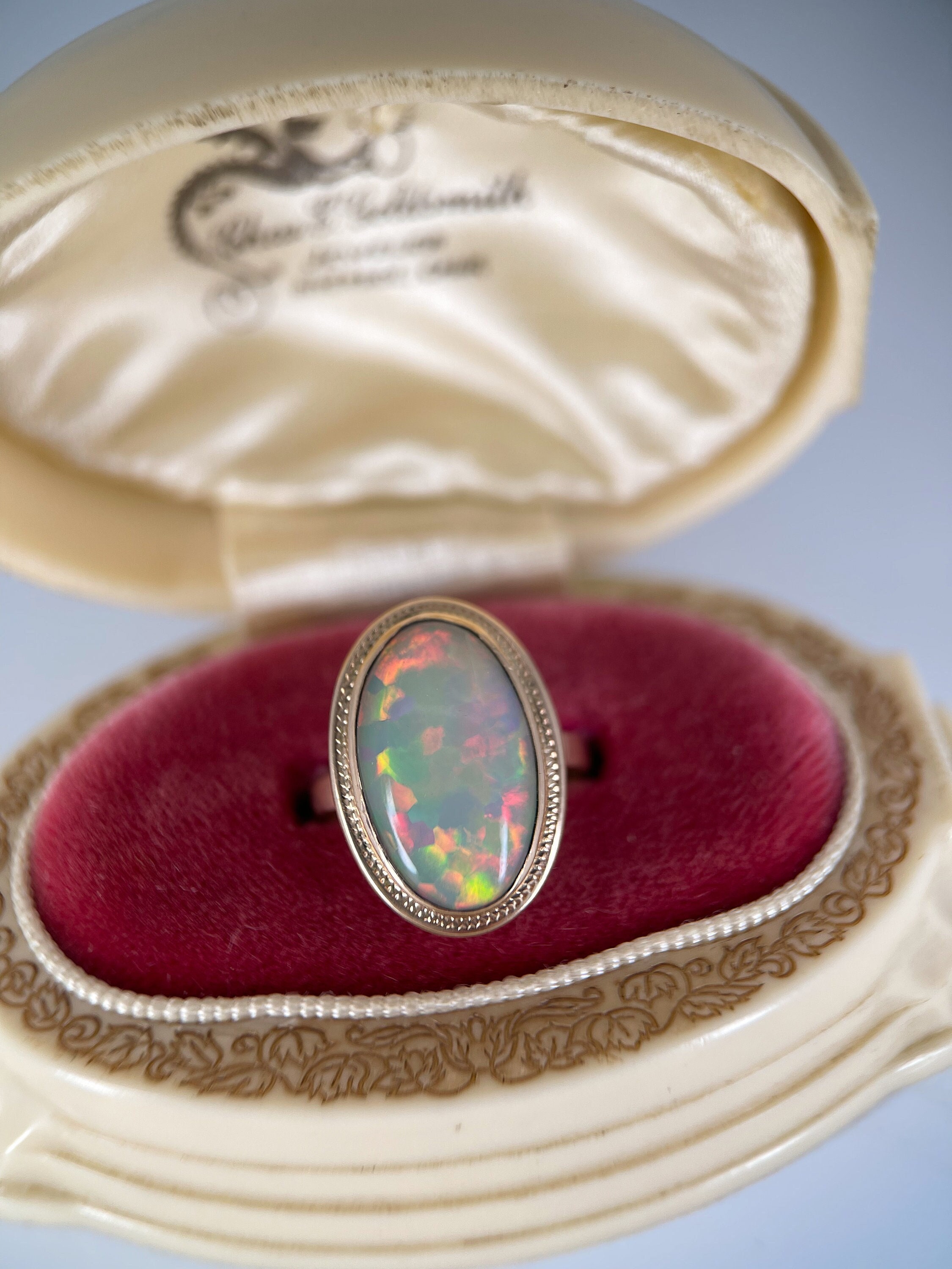 Vintage Opal Ring, Yellow Gold Ethiopian Opal Ring, October Birthstone Ring
