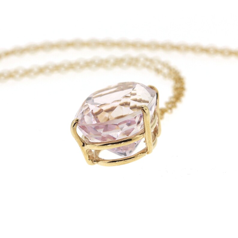 Pink Kunzite Pendant Yellow Gold Kunzite Necklace Oval Etsy