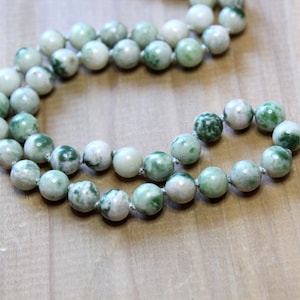 Vintage Jade Bead Knotted Necklace, Green Bead Strand