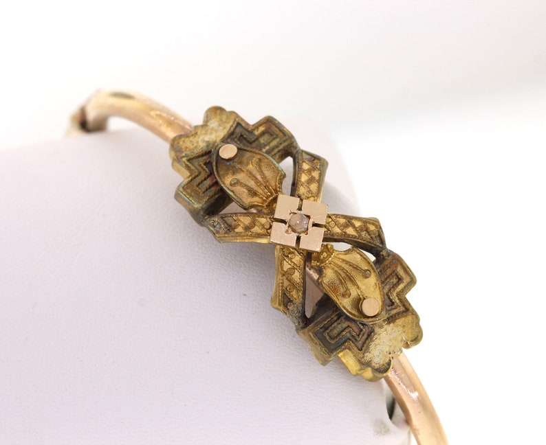 Vintage Diamond Bracelet Antique Hinged Gold Bangle Victorian Gold Filled Bracelet
