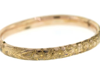 Vintage Gold-Filled Hinged Bangle, Antique Victorian Bracelet, Floral Gold Filled Bracelet