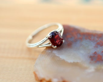 Garnet Ring, Natural Red Garnet Ring, Sterling Silver Oval Garnet Ring, January Birthstone Ring, White Gold Yellow Gold
