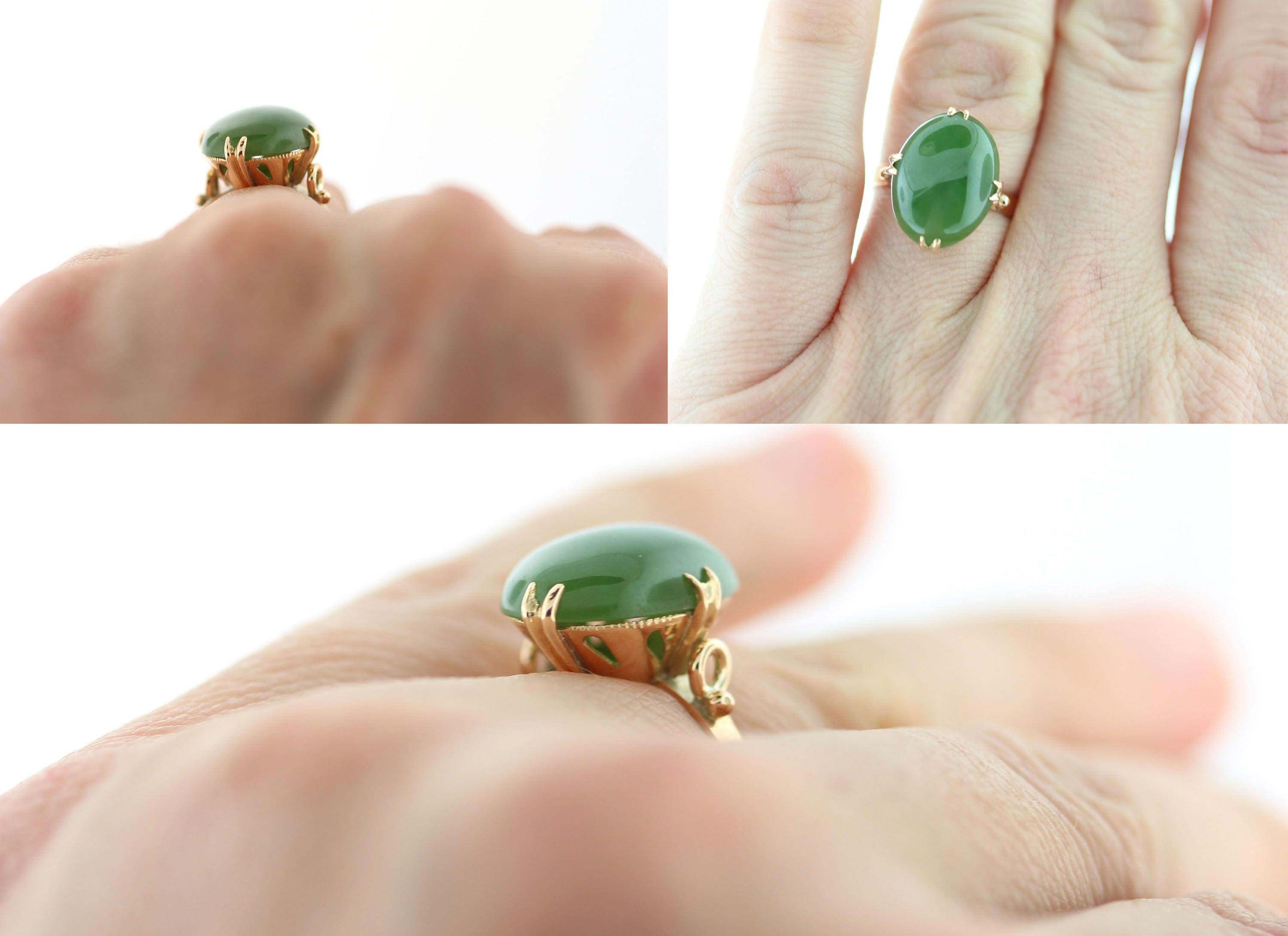 Vintage Jade Ring Rose Gold Jade Engagement Ring Nephrite Green