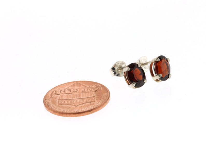 January Birthstone Garnet Earrings Oval Garnet Studs Sterling Silver Garnet