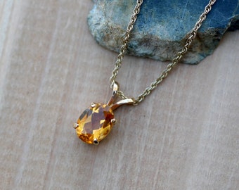 Citrine Pendant, Natural Orange Citrine Necklace, Yellow Gold Oval Citrine Necklace, November Birthstone Pendant, White Gold Sterling Silver