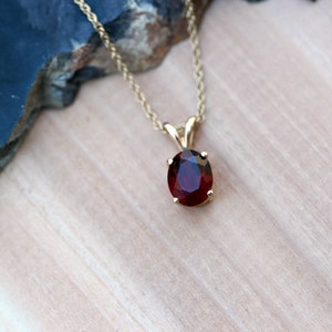 Garnet Pendant, Natural Red Garnet Necklace, Yellow Gold Oval Garnet Necklace, January Birthstone Pendant, White Gold Sterling Silver