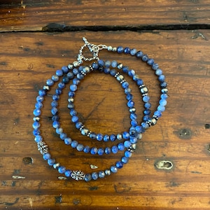 Sodalite Blue Wrap Bracelet 4mm w Sterling Beads 22&quot; long