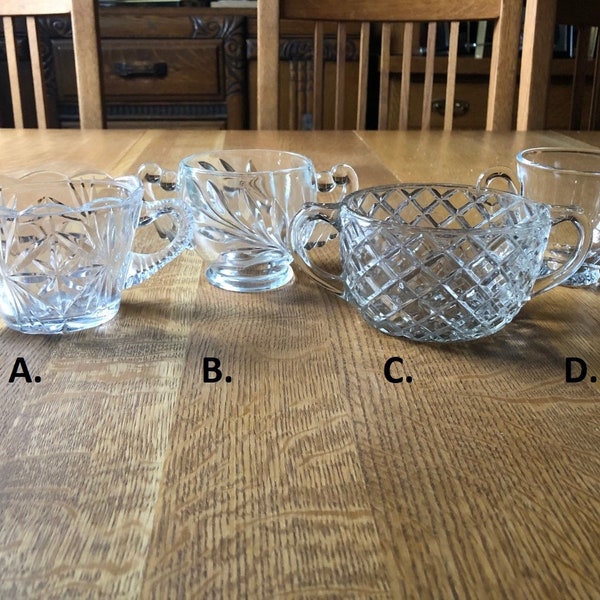 Buy 1 or Buy all 4: "Orphan" sugar bowls--Vintage clear glass or crystal