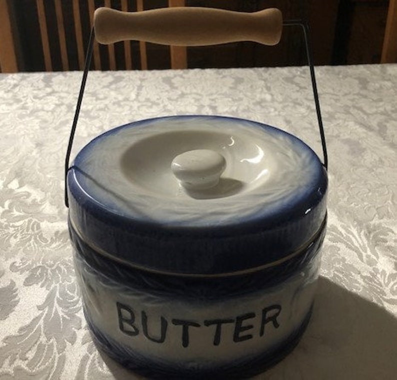 Vintage ceramic butter crock with lid and bail handle Etsy