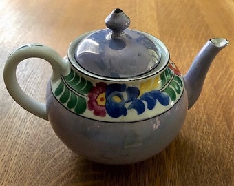 Blue Lusterware vintage teapot with floral design