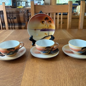 1940s Japanese porcelain Cup & Saucer (3 each) set w/ dessert plate/Tea for 3/Vintage tea C and S set