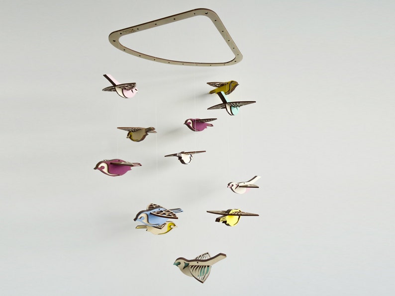 Flying High Bird Mobile Large Wooden Bird Mobile Etsy