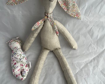 Personalised Linen Rabbit, Liberty Fabric, Baby Keepsake Gift