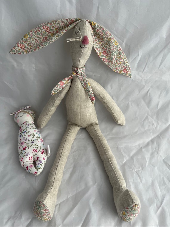 Personalised Linen Rabbit, Liberty Fabric, Baby Keepsake Gift