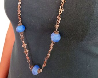 African Bead and Copper Wire Necklace