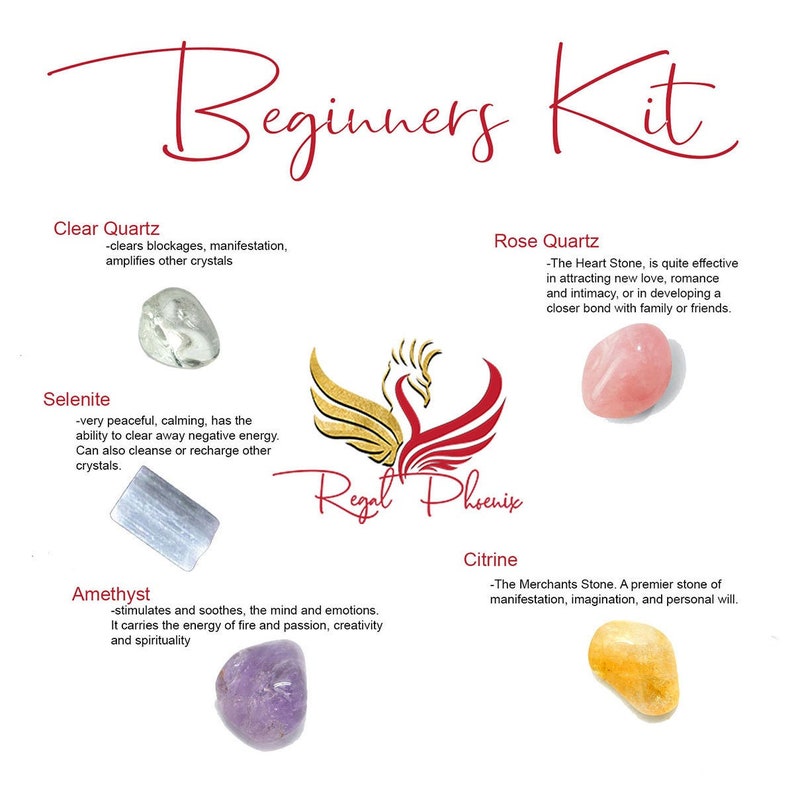 Beginner Crystal Kit, Crystal Starter Set Selenite, Crystal Quartz, Rose Quartz, Amethyst and Citrine, 5 Healing Stones, Crystal Gift Set image 2