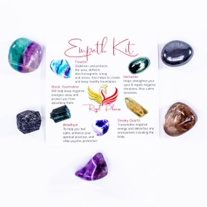 The Empath Kit, Empath Protection Crystal Set, Crystals For Empaths, Fluorite, Black Tourmaline, Amethyst, Smoky Quartz & Hematite Gemstones