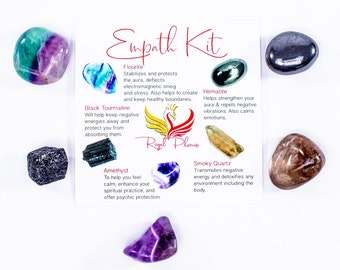 The Empath Kit, Empath Protection Crystal Set, Crystals For Empaths, Fluorite, Black Tourmaline, Amethyst, Smoky Quartz & Hematite Gemstones