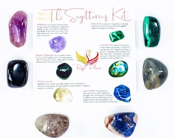 The Sagittarius Kit, Crystals for Sagittarius, Zodiac Crystals (Amethyst, Black Obsidian, Smoky Quartz, Sodalite, Labradorite & Malachite)