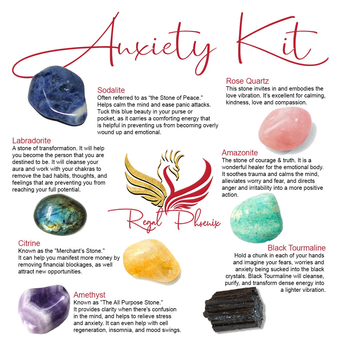 The Anxiety Kit Crystals for Anxiety Stress Relief Stone Self Care Healing Crystal Set Calm Down Gemstones Anti Anxiety Gifts