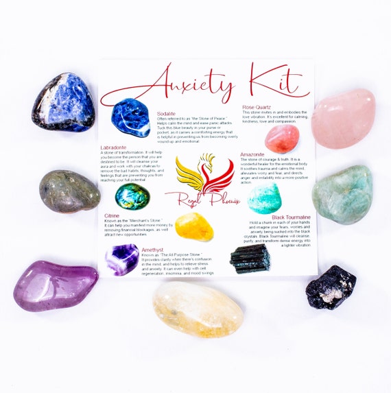 The Anxiety Kit, Crystals for Anxiety, Stress Relief Stone, Self Care,  Healing Crystal Set, Calm Down Gemstones, Anti Anxiety Gifts 
