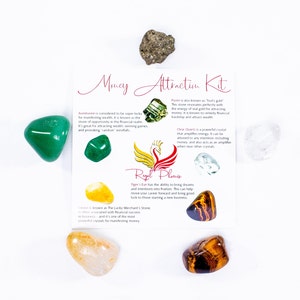 Money Attraction Kit, Crystals For Money, Wealth & Abundance, Money Stones (Pyrite, Crystal Quartz, Tigers Eye, Aventurine and Citrine)