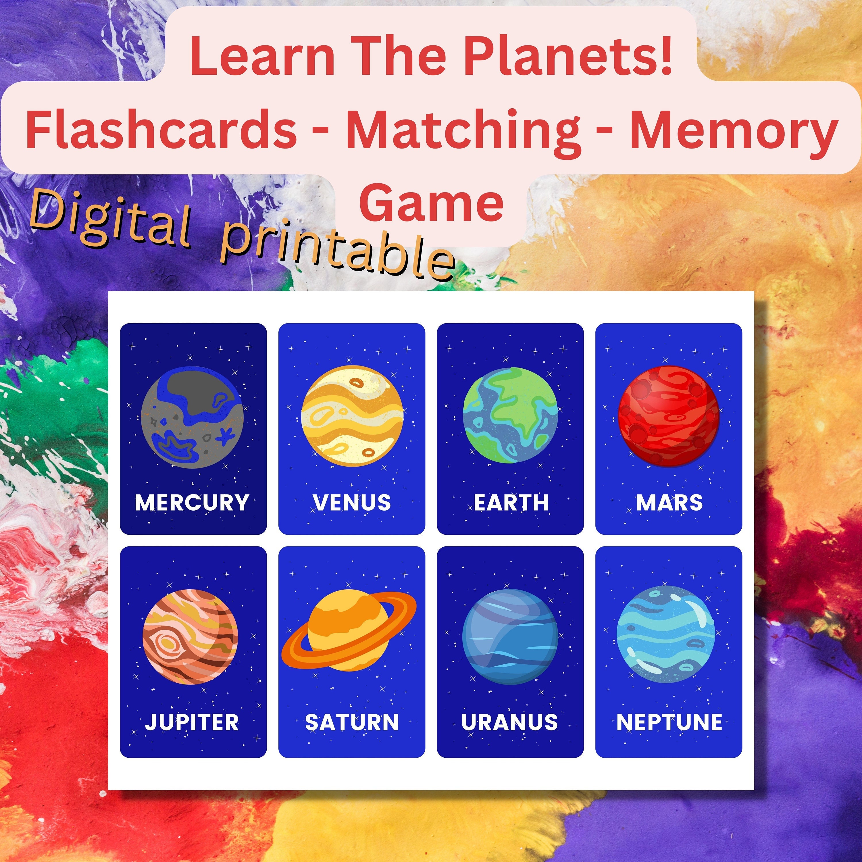 Planet Printables Learn the Planets Flashcards Matching - Etsy