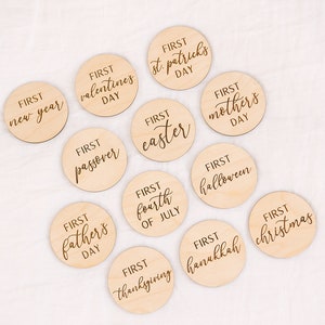 Baby's first holiday, wooden milestone markers, my first holiday discs, baby first holiday milestone, baby photo prop, baby milestone signs image 2