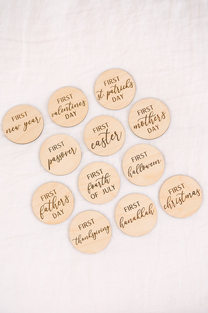 Baby's first holiday, wooden milestone markers, my first holiday discs, baby first holiday milestone, baby photo prop, baby milestone signs image 2