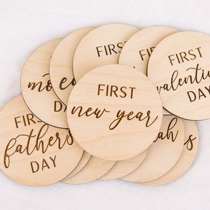 Baby's first holiday, wooden milestone markers, my first holiday discs, baby first holiday milestone, baby photo prop, baby milestone signs image 9