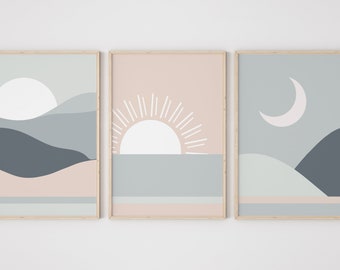 Set of 3, Skies Printable Gender Neutral Nursery Decor Kids Playroom Minimal Prints Digital Download