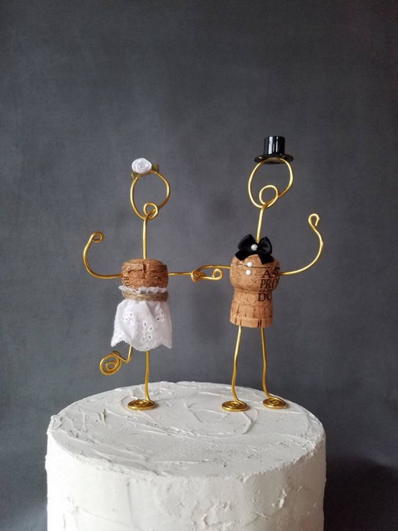 Gold Champagne Rustic Cork Wedding Cake Toppers Wine Etsy